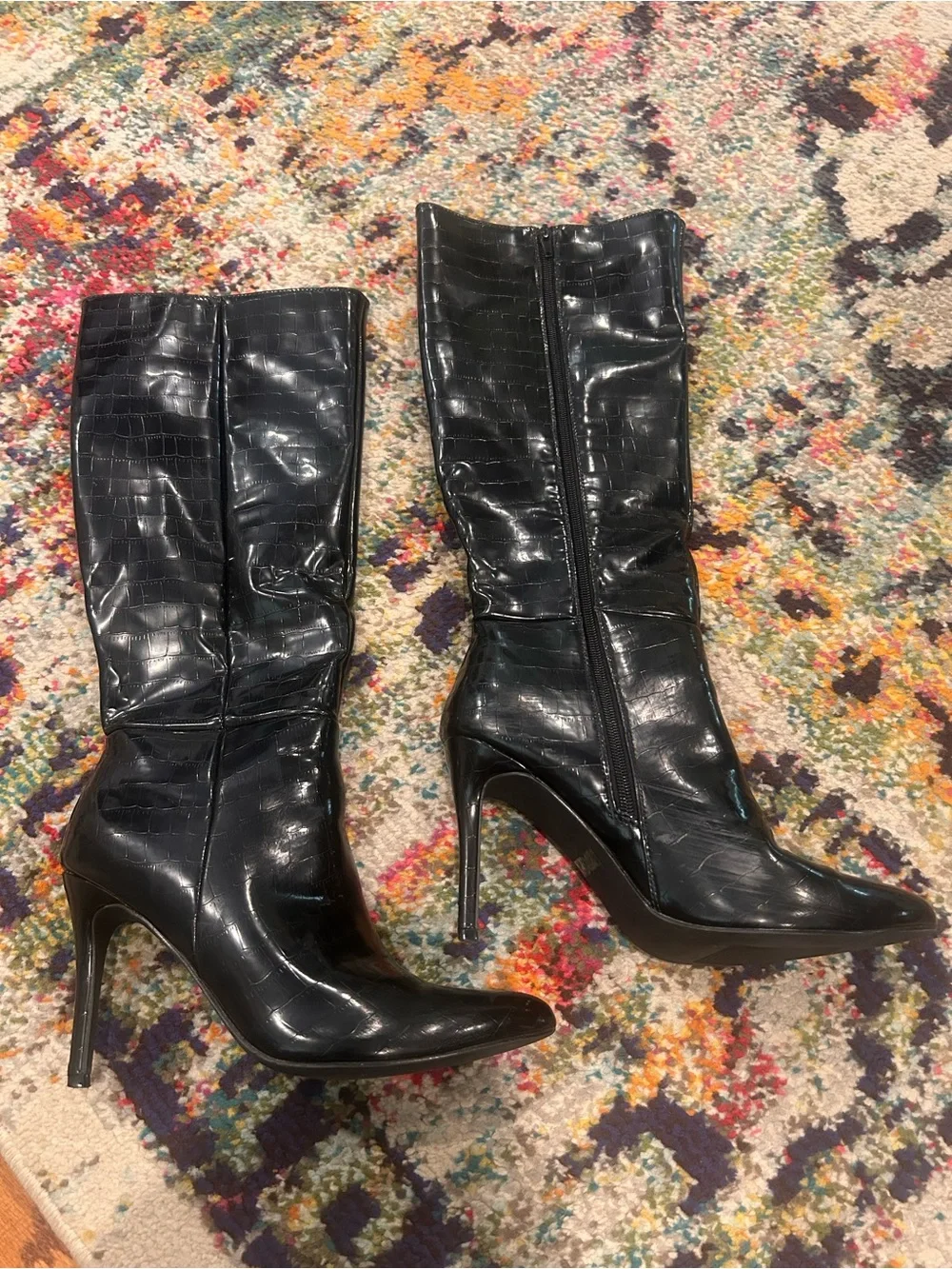 Black Patent Knee-High Stiletto Boots